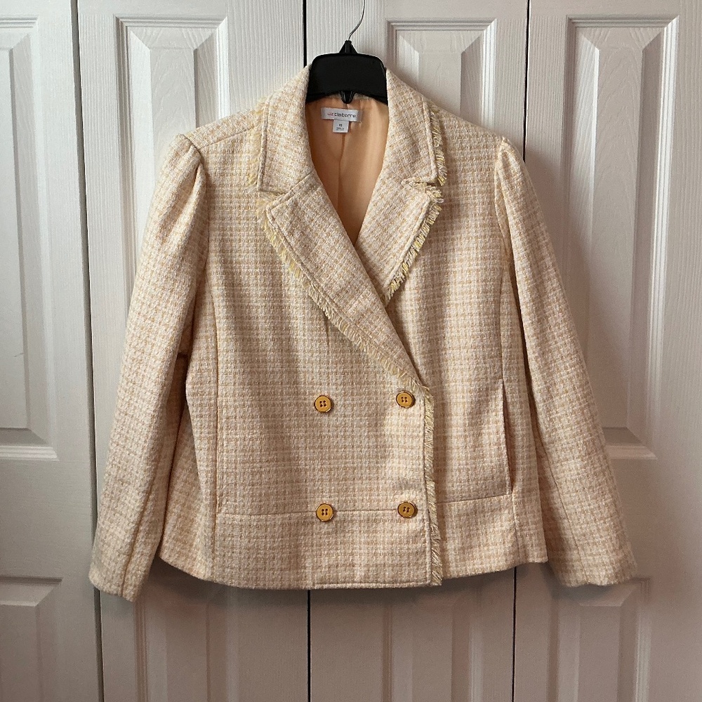 Liz Claiborne Womens Regular Fit Double Breasted Blazer - Bright Gold Check8